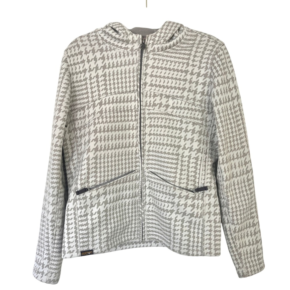 Burton Houndstooth Full Zip Hoodie Ski Jacket‎ Women's Size Medium Grey White